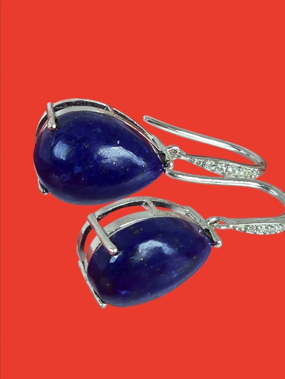 Natural Lapis Lazuli & CZ 925 Sterling Silver Earrings